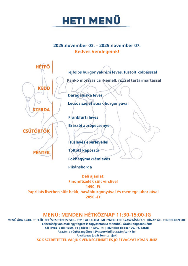 Sportbisztro heti menü