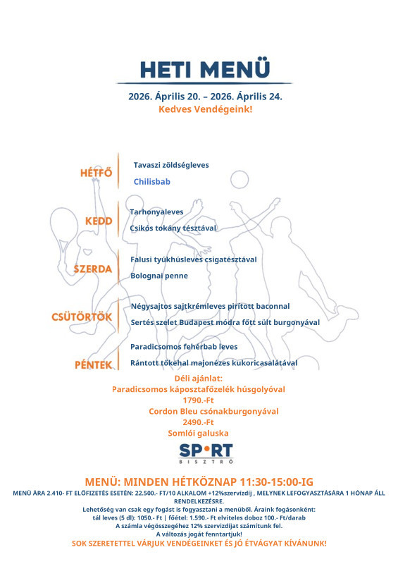 sportbisztro heti menü