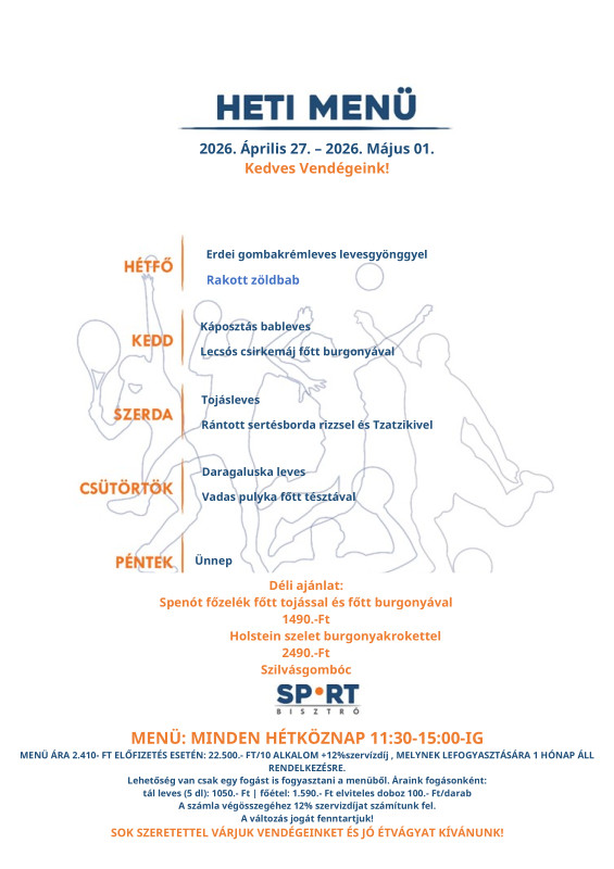 sportbisztro heti menü