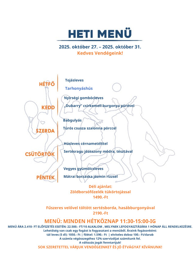 Sportbisztro heti menü