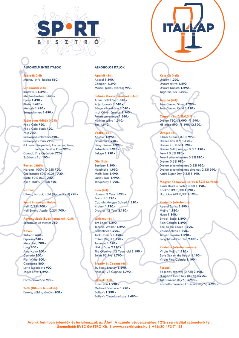 Sportbisztro Itallap